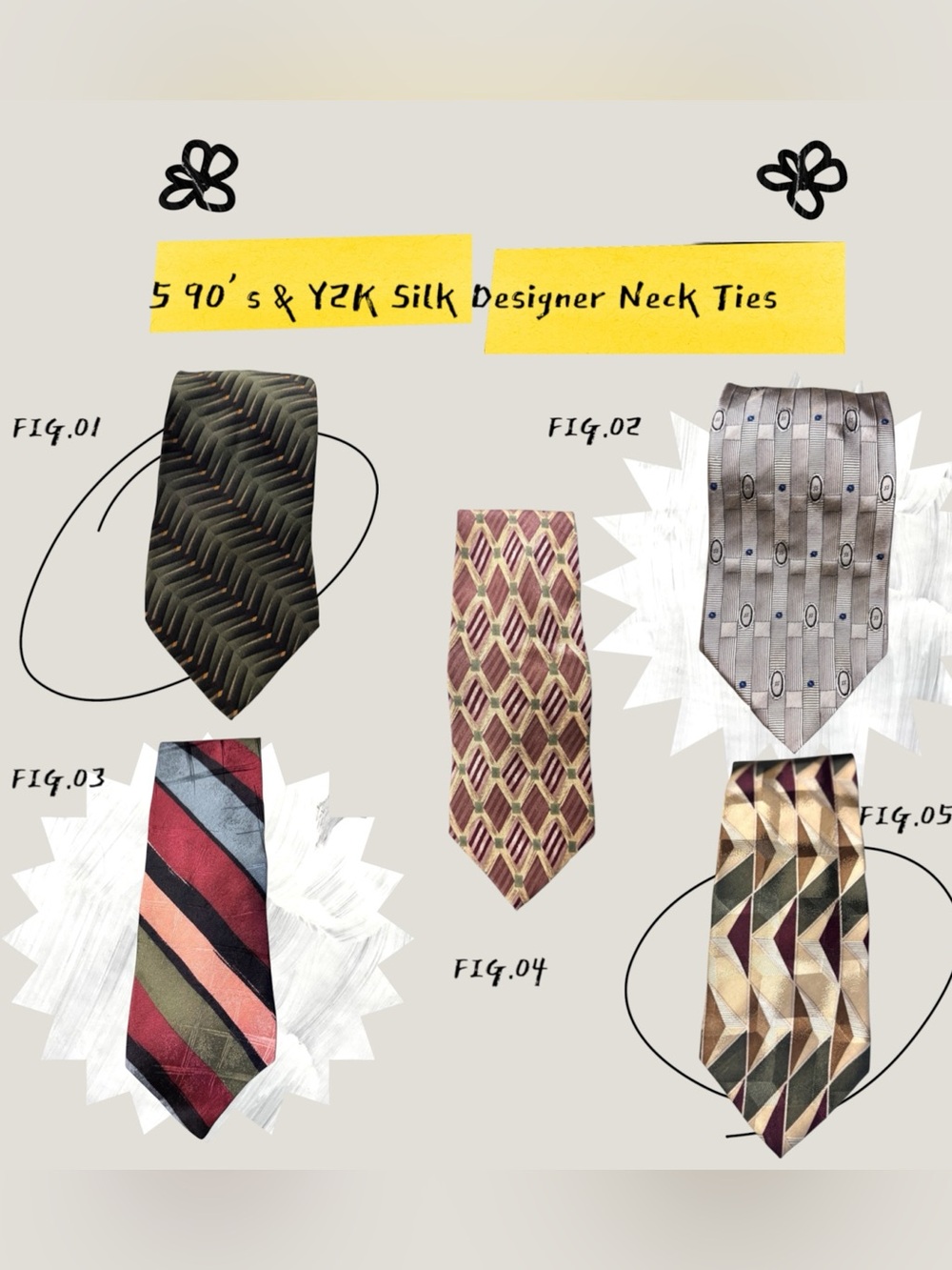 5 90’s/Y2K 100% Silk Neckties Bill Blass Nautica Henry Grethel L’Homme Cambridge